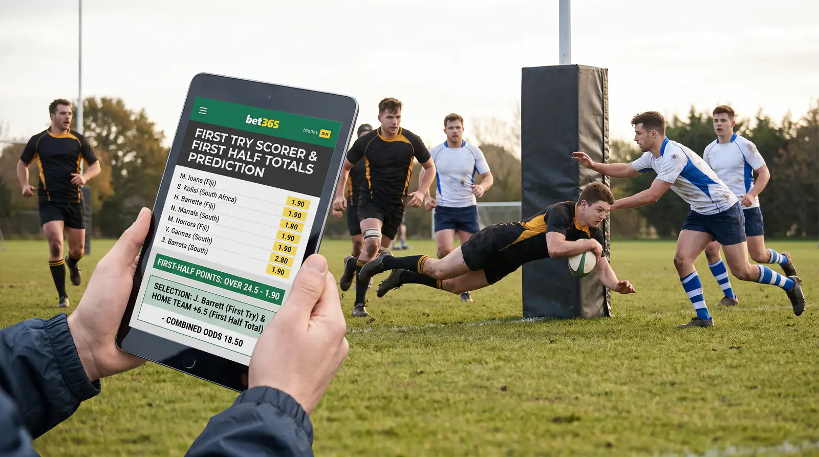 Combined first try and first-half totals selection on tablet