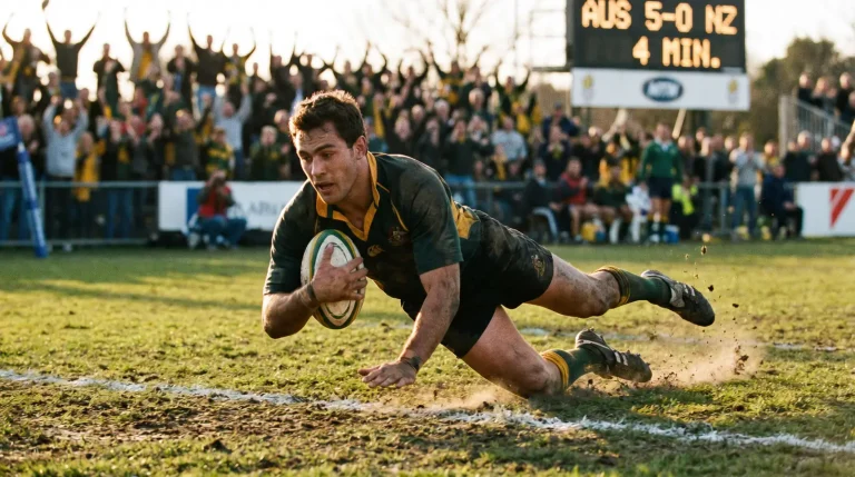 Rugby player scoring the opening try of a Test match