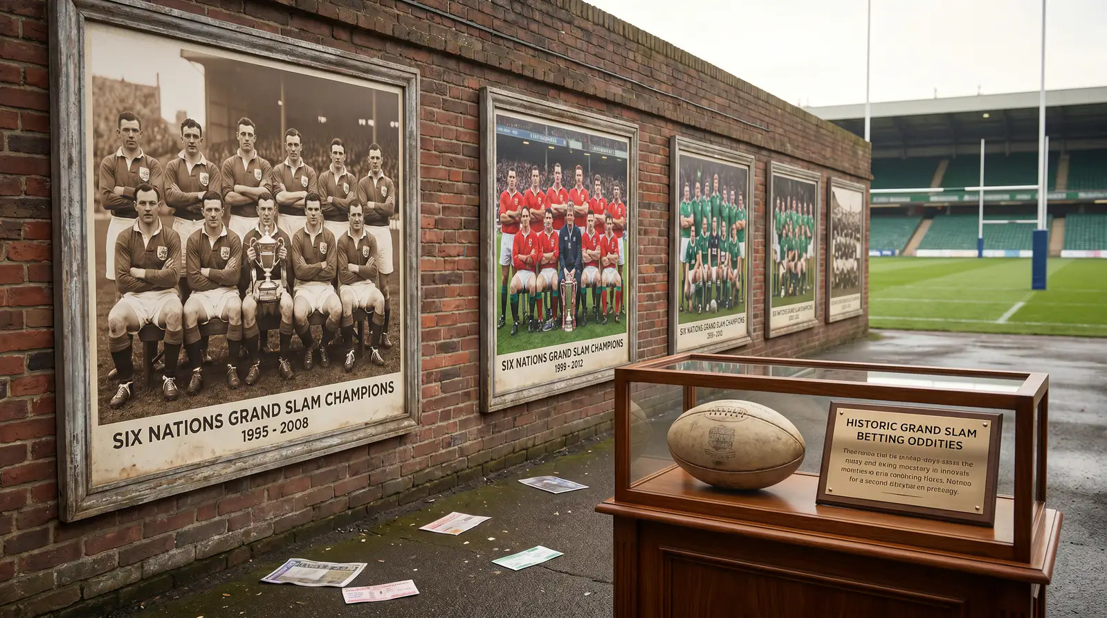 Display of historic Grand Slam winning teams along stadium wall