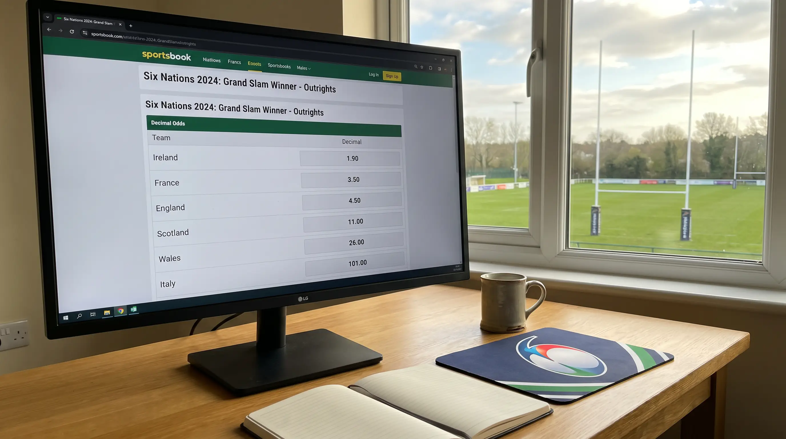 Pre-tournament Grand Slam odds shown on sportsbook outright page