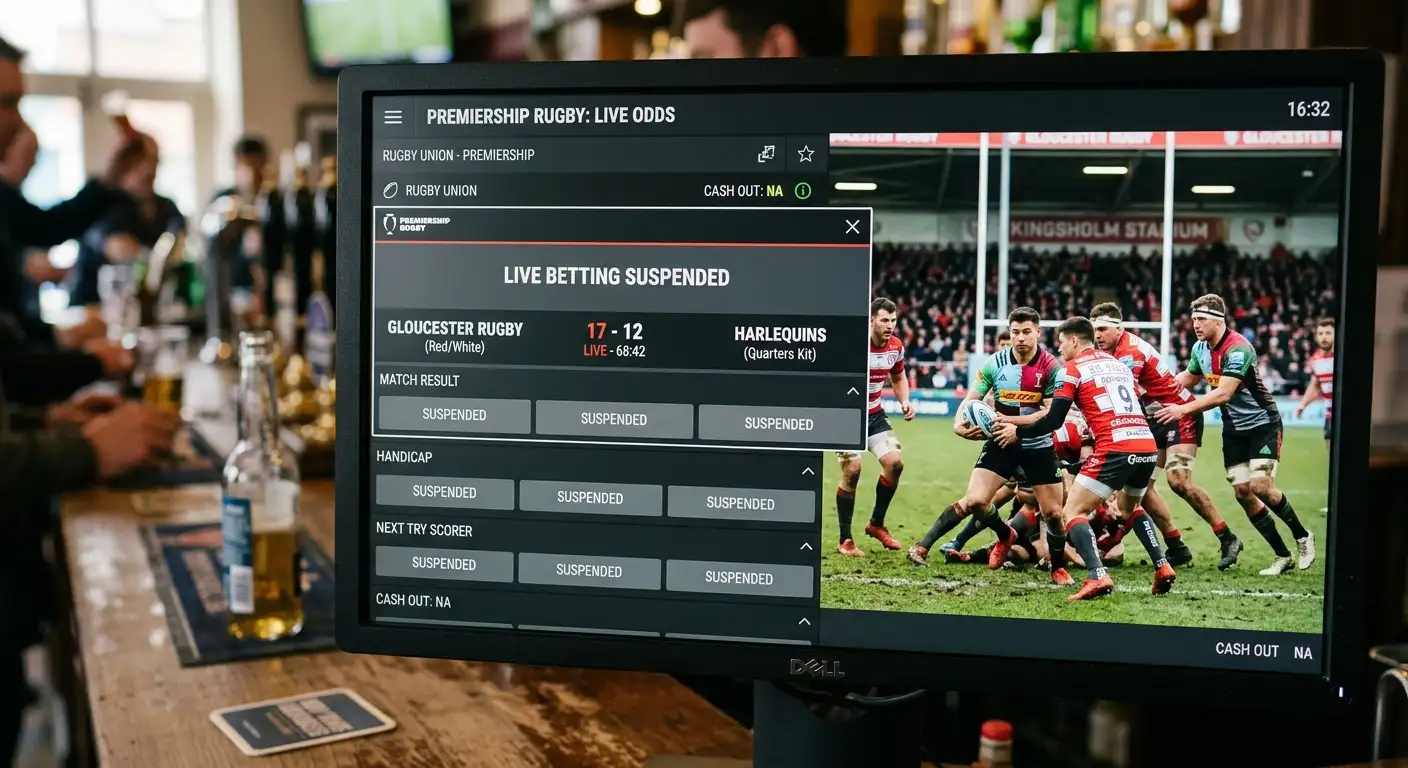 Live rugby betting market suspended notice on operator screen