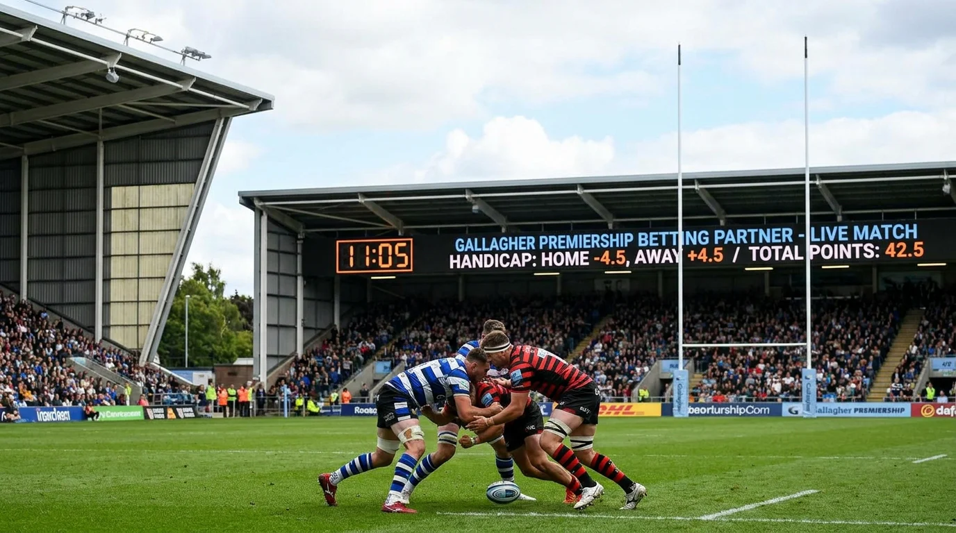 Rugby scoreboard showing live match handicap and total points