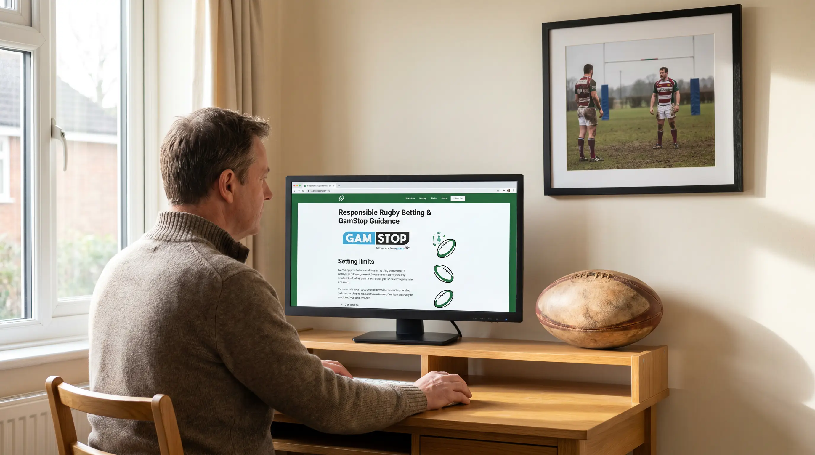 Person reviewing responsible gambling guidance on home computer