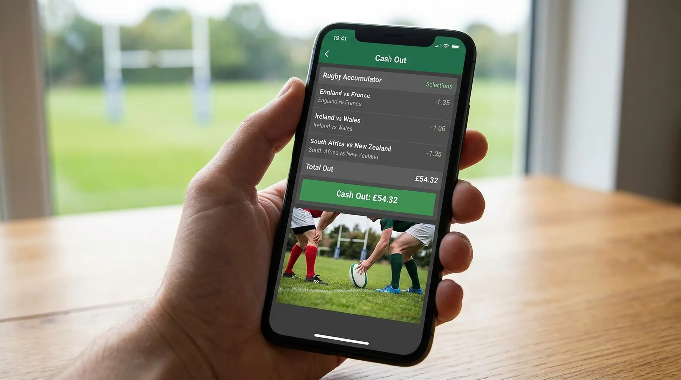 Cash out option within rugby accumulator on betting app