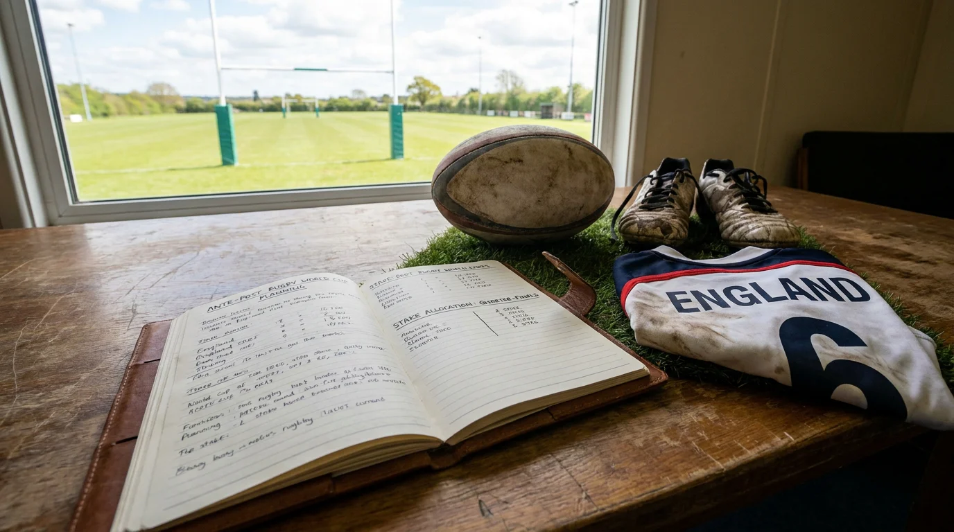 Rugby ante-post planning notebook with structured stake allocation