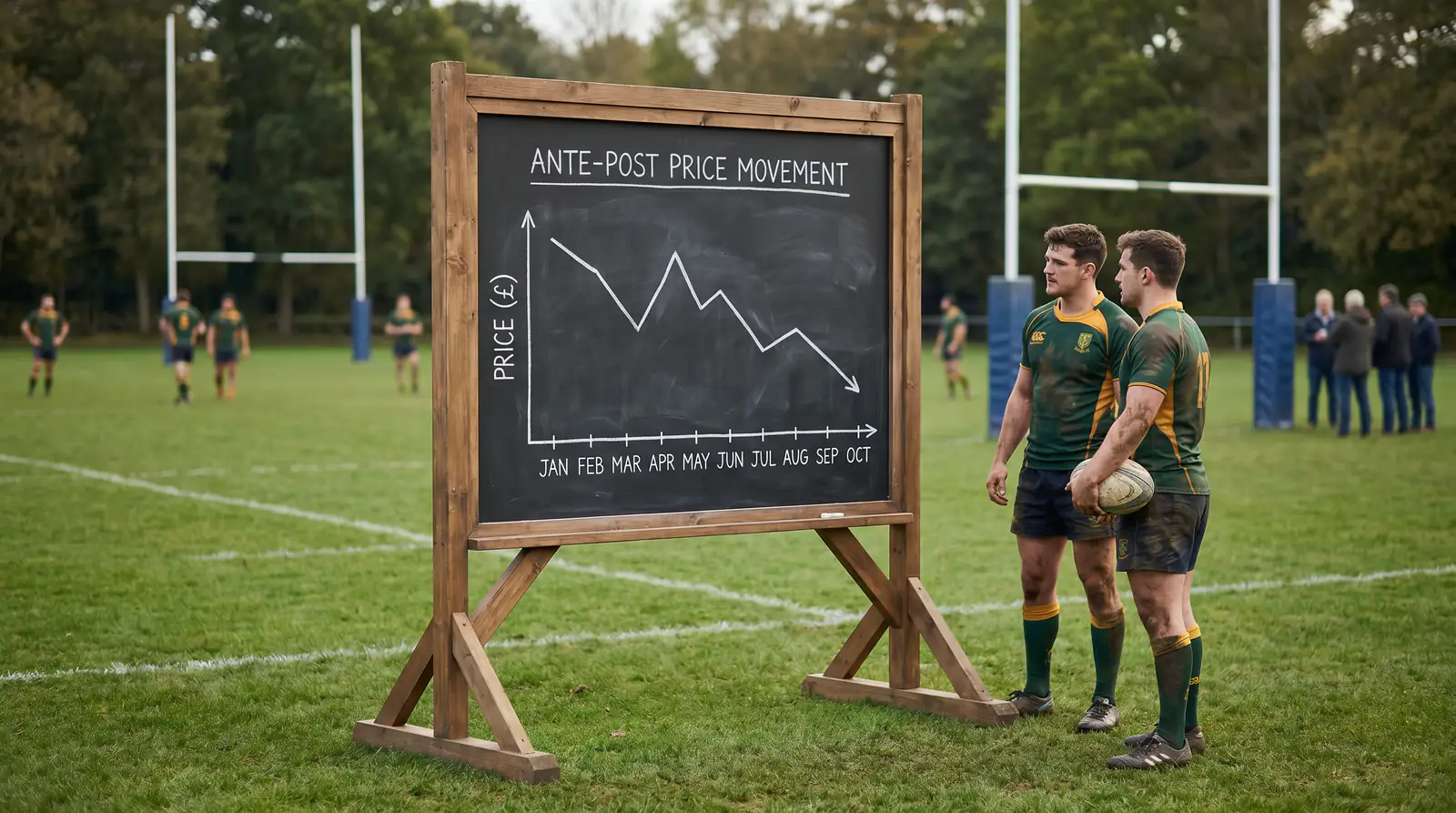 Simple line graph of rugby ante-post price movement across months