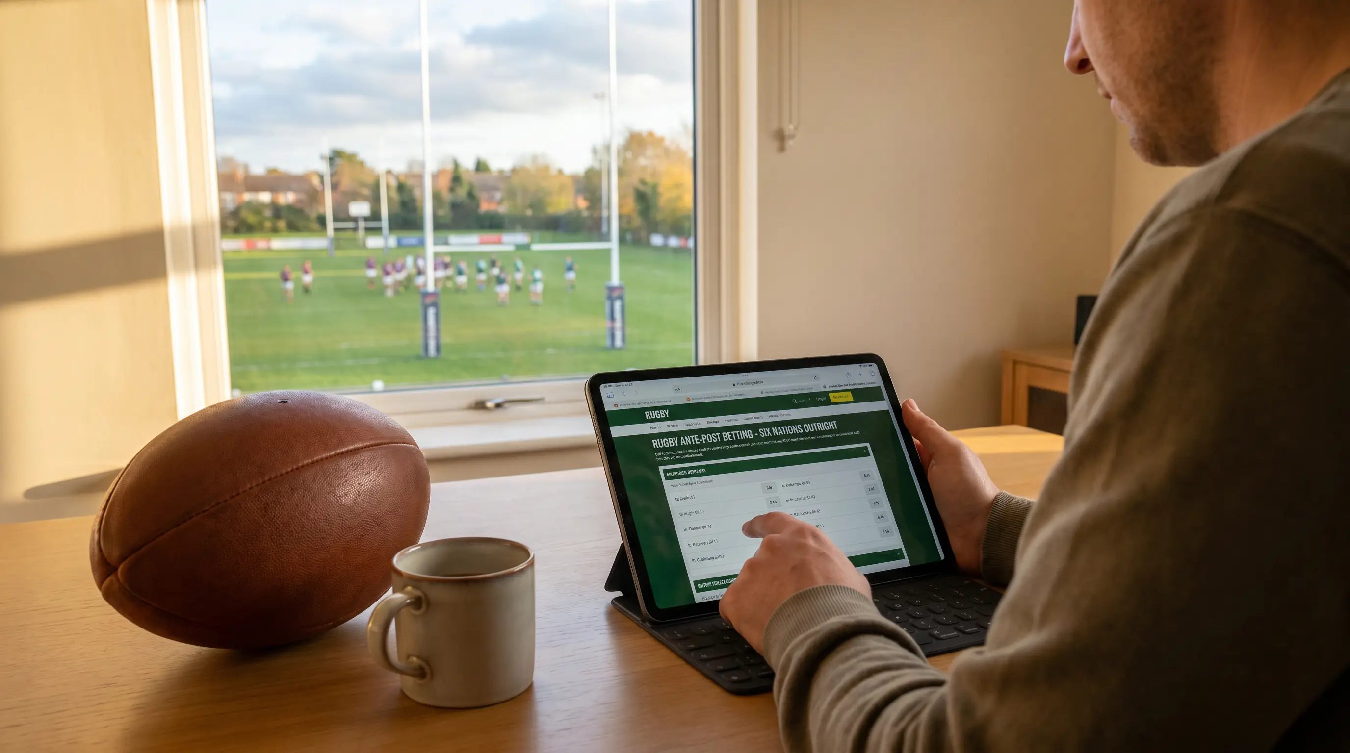 Bettor placing long-term ante-post rugby selection on betting site
