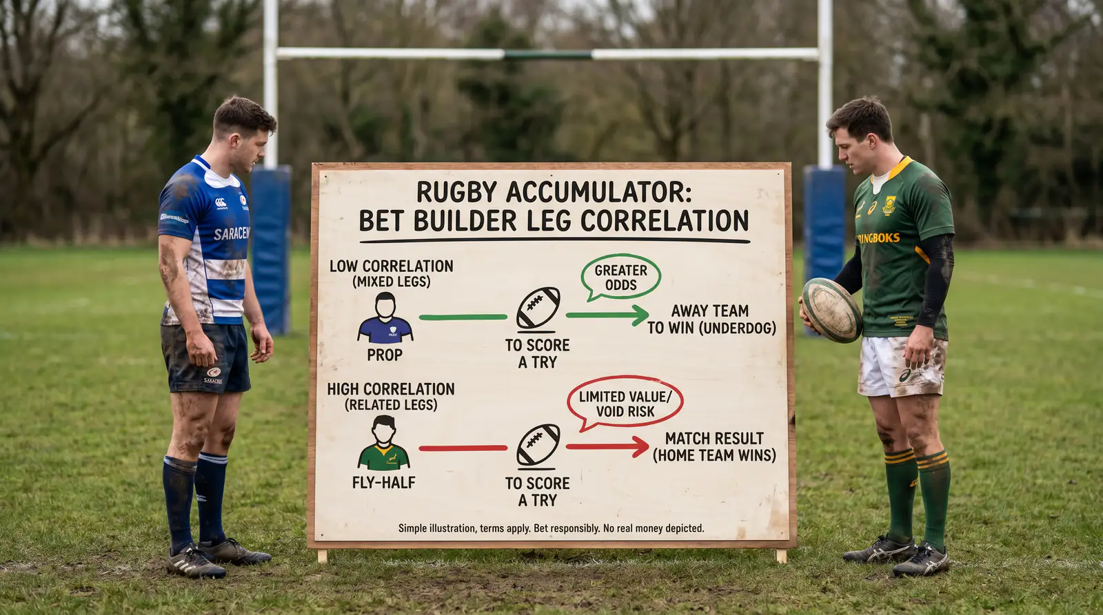Simple chart illustrating bet builder leg correlation for rugby
