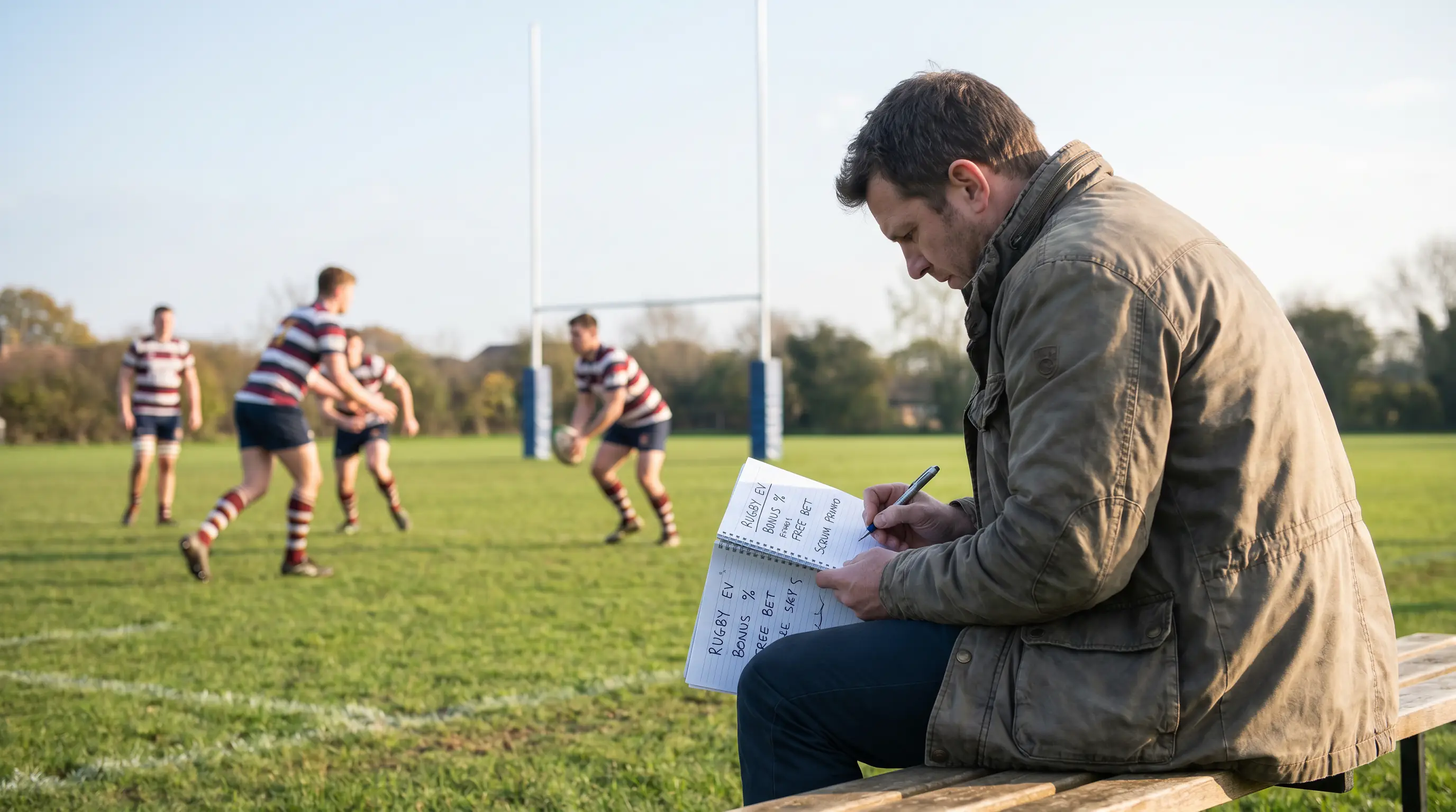 Rugby bettor calculating bonus expected value on notepad