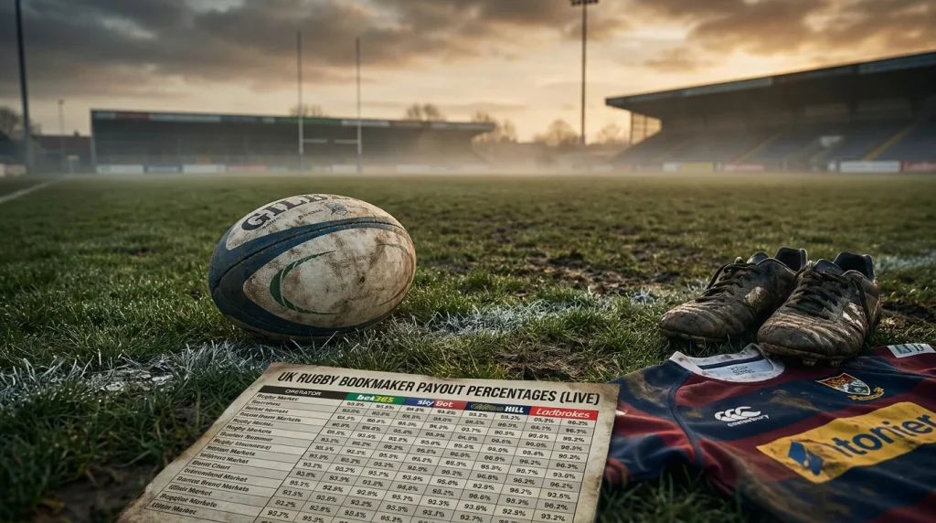 Rugby bookmaker payout percentage chart across UK operators