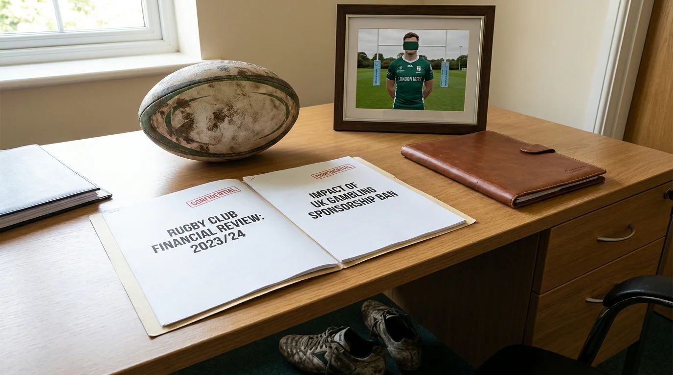 Rugby club financial review documents on club director's desk