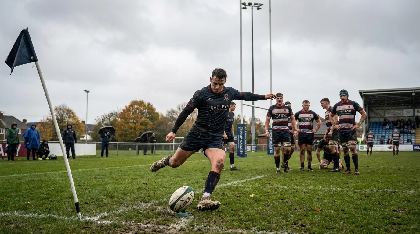 Rugby conversion kick attempted under windy match-day conditions