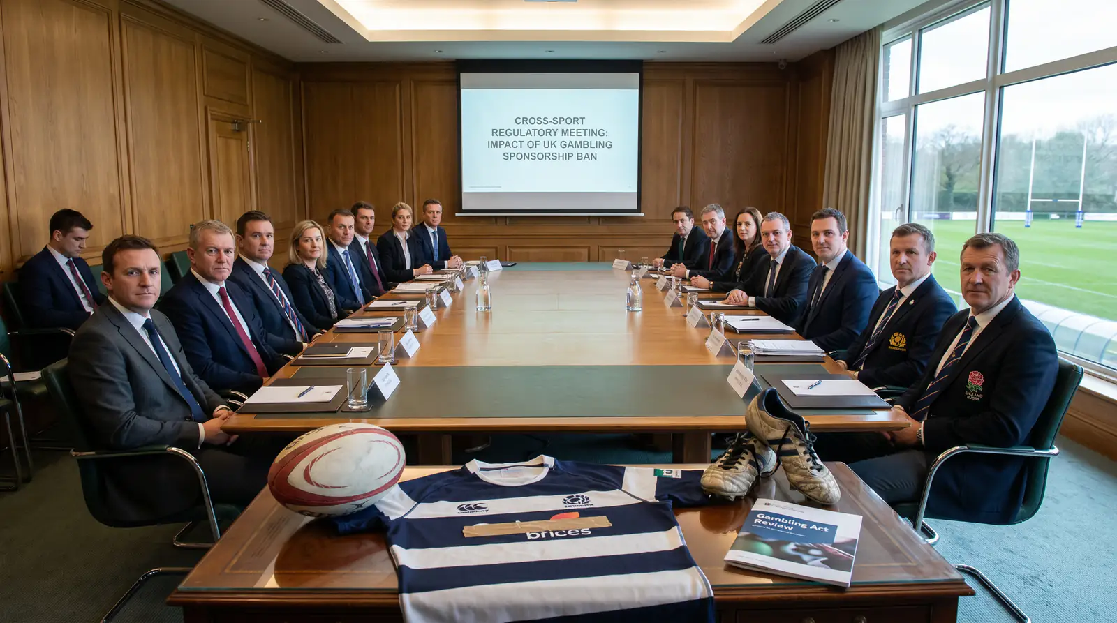 Cross-sport regulatory meeting room with rugby officials present