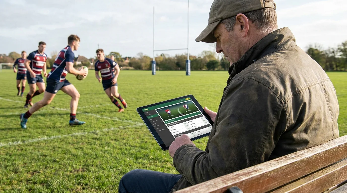 Bettor reviewing combined handicap and try scorer selections on tablet