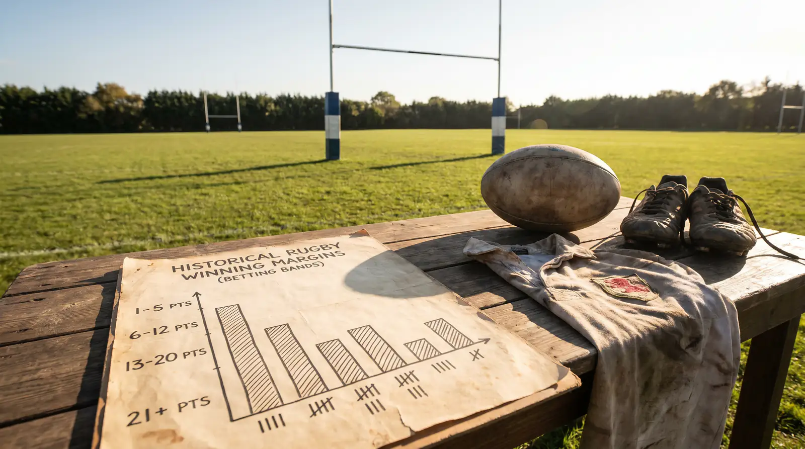 Simple chart of historical rugby winning margin band distribution