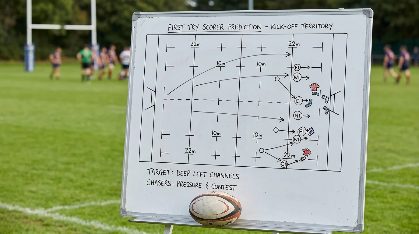 Rugby kick-off territory map drawn on coach tactics whiteboard