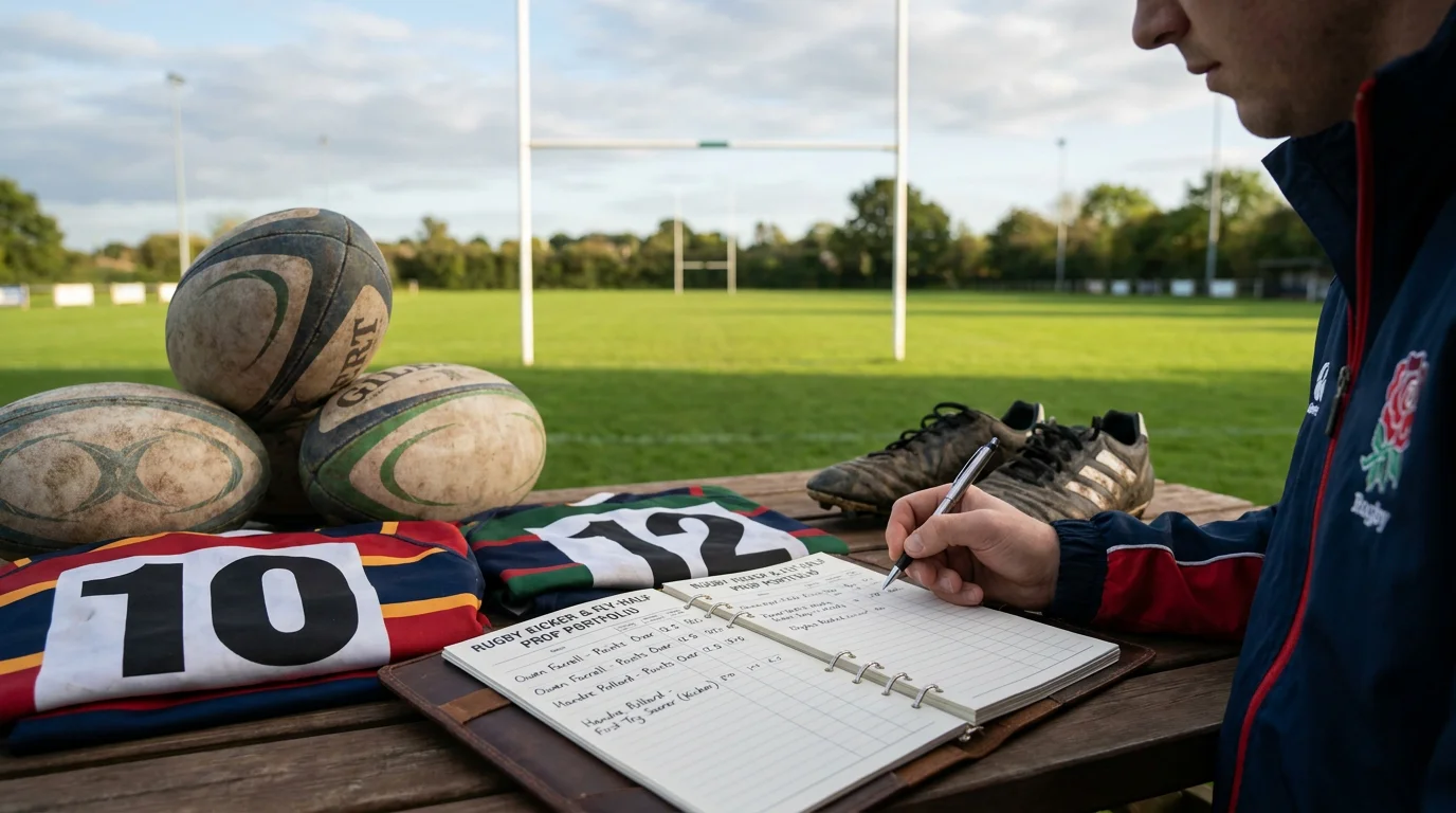 Rugby bettor allocating kicker prop bets in portfolio notebook