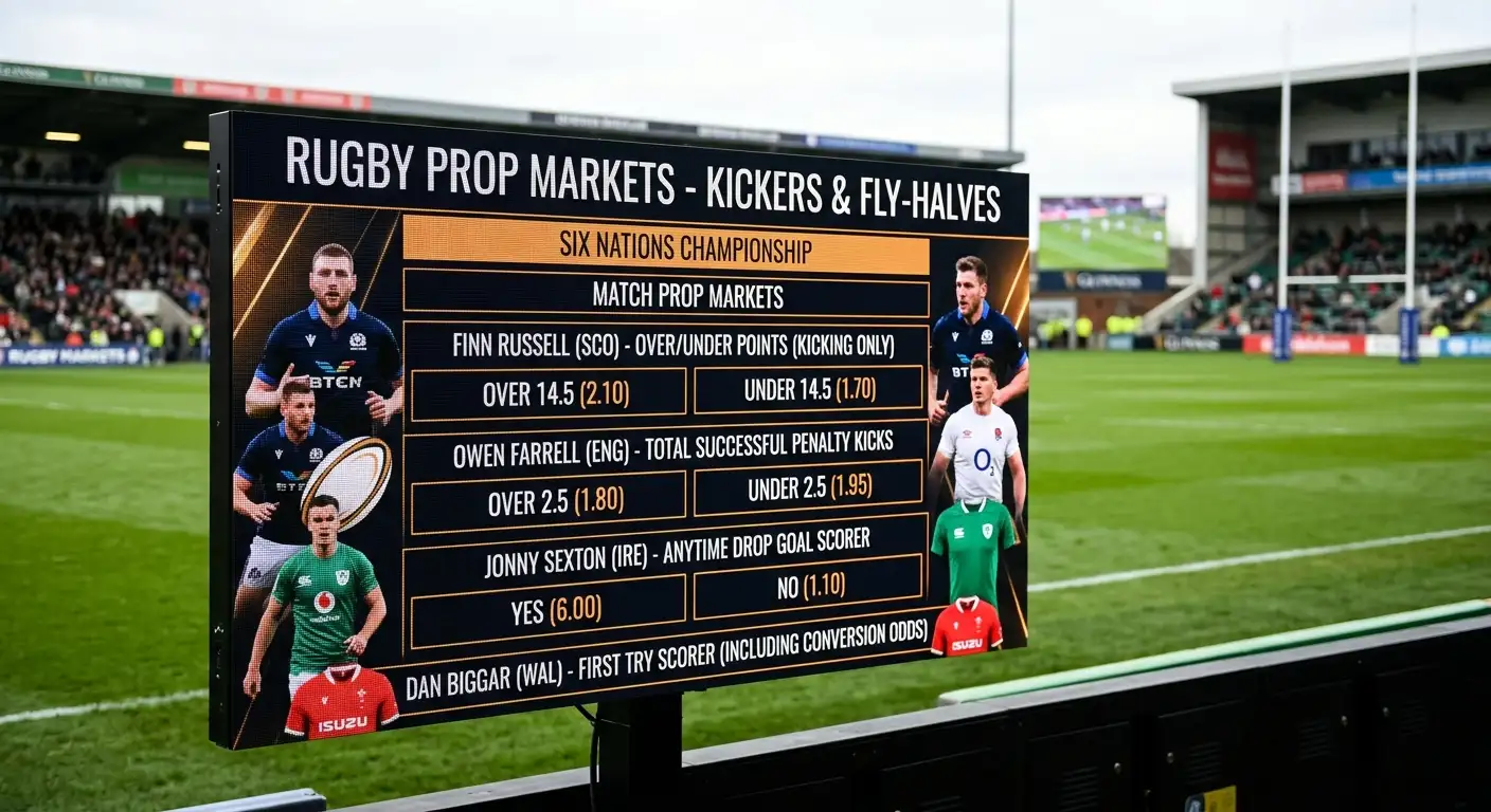 Rugby kicker prop markets shown on sportsbook display board