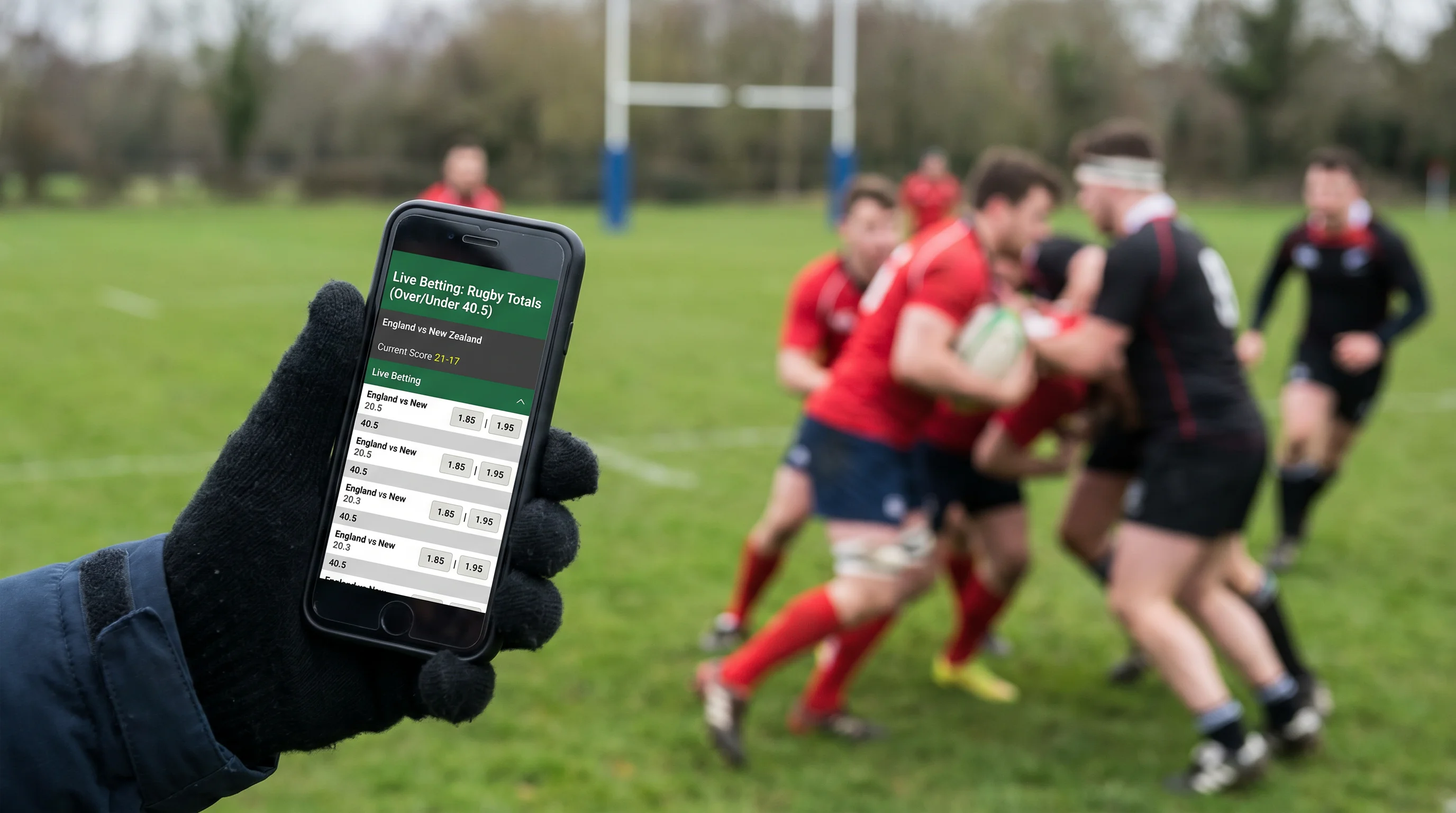 Mobile screen showing rugby live totals odds during match