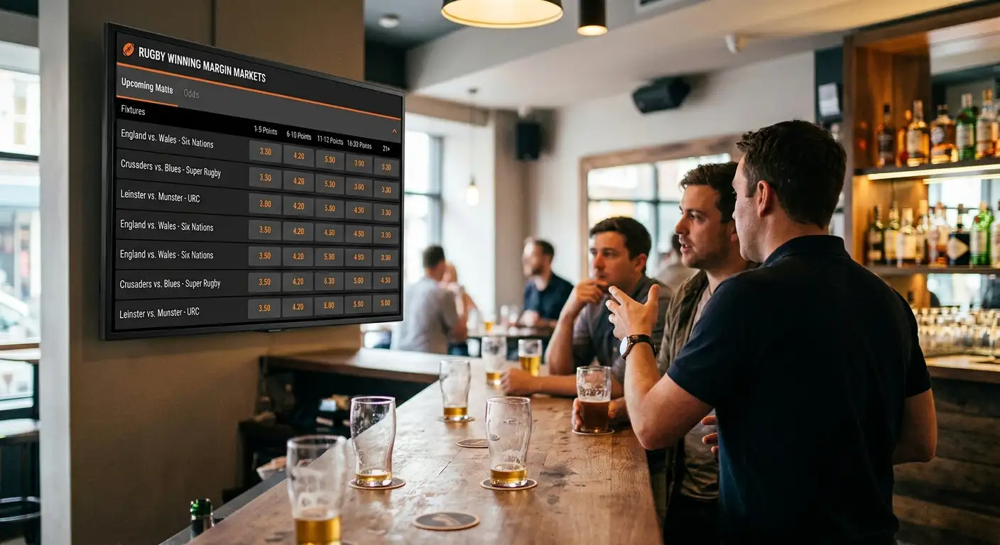 Sportsbook summary view of rugby winning margin markets across fixtures