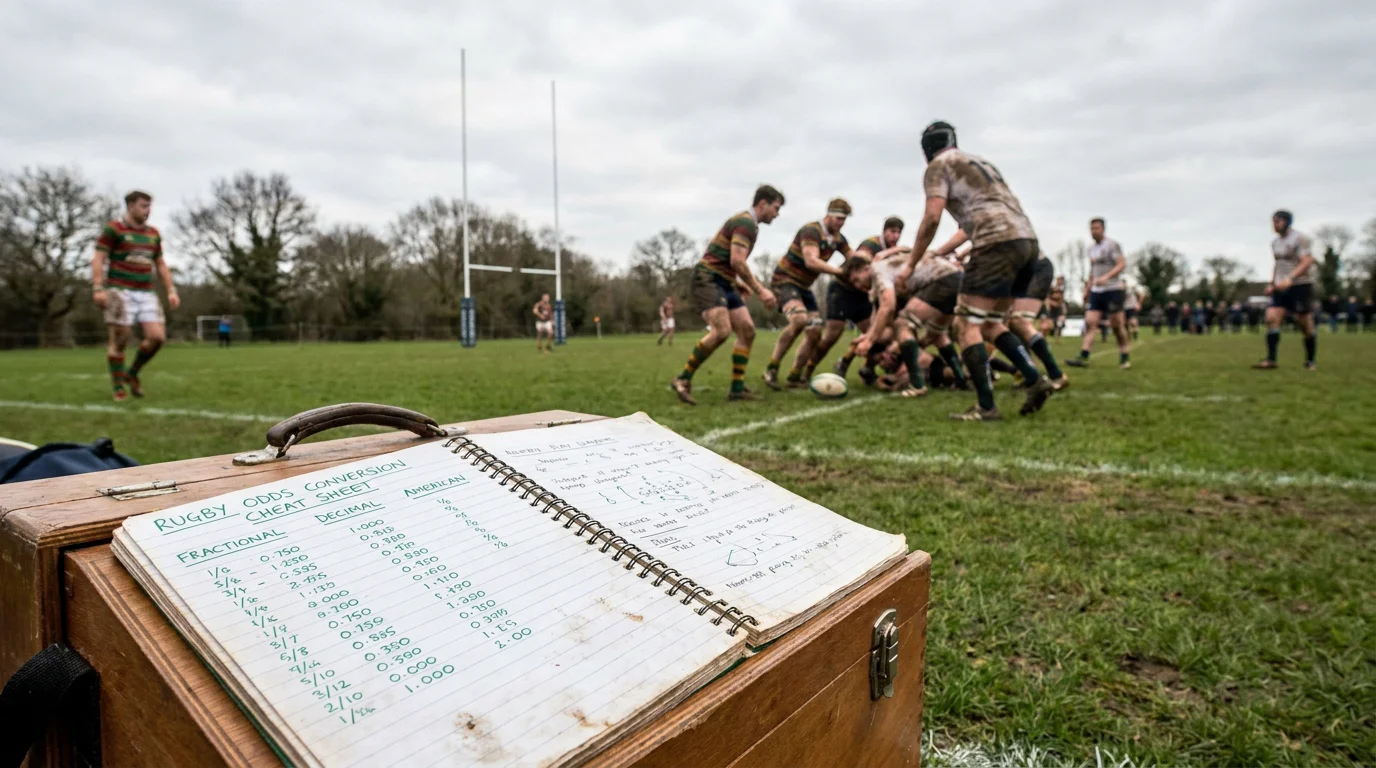 Rugby odds conversion cheat sheet printed in notebook margin