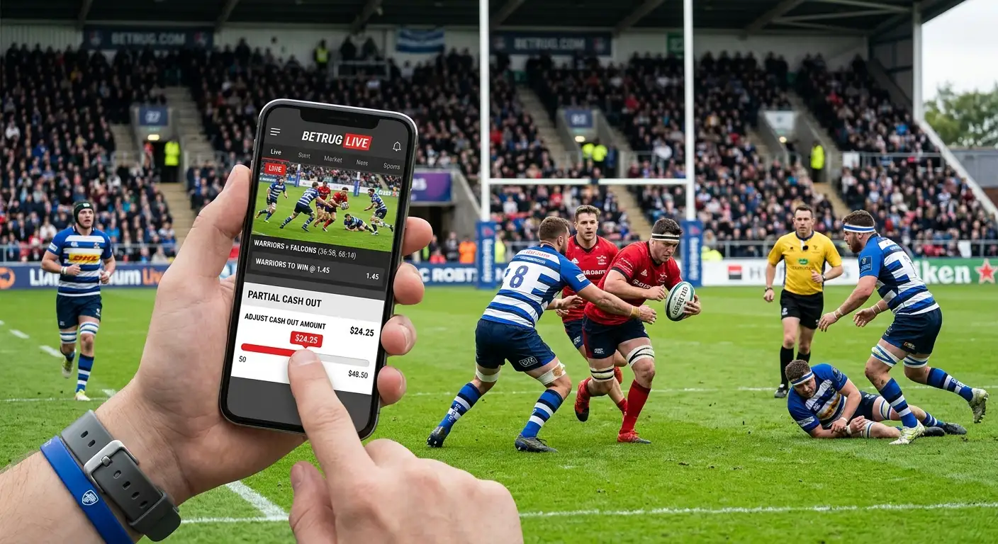 Partial cash out slider being used during rugby live match
