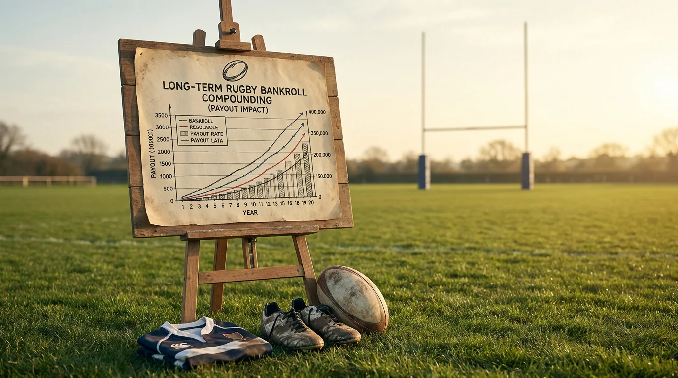 Long-term rugby bankroll compounding chart highlighting payout impact