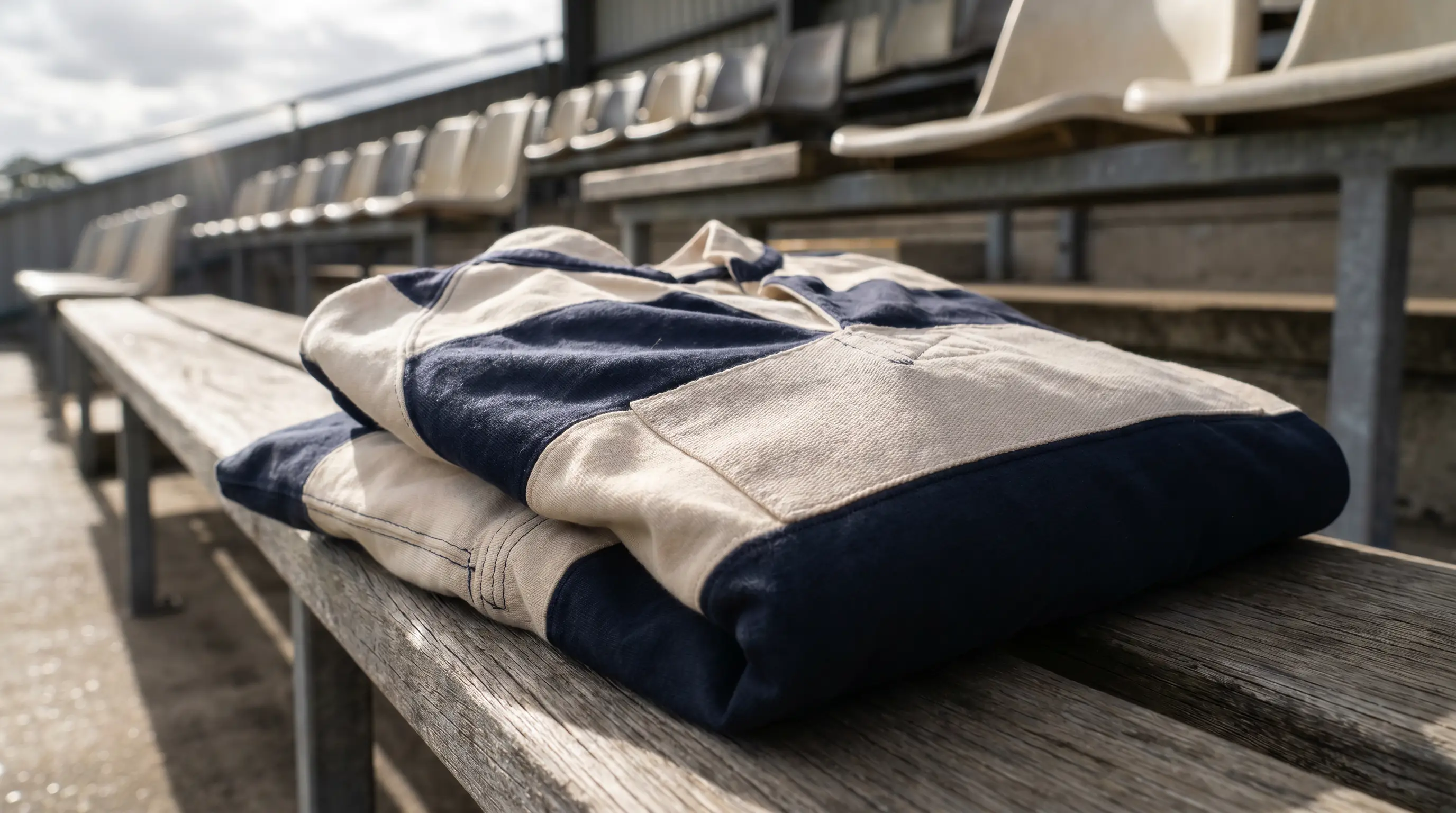 Close-up of a Gallagher Premiership rugby shirt on a stadium seat