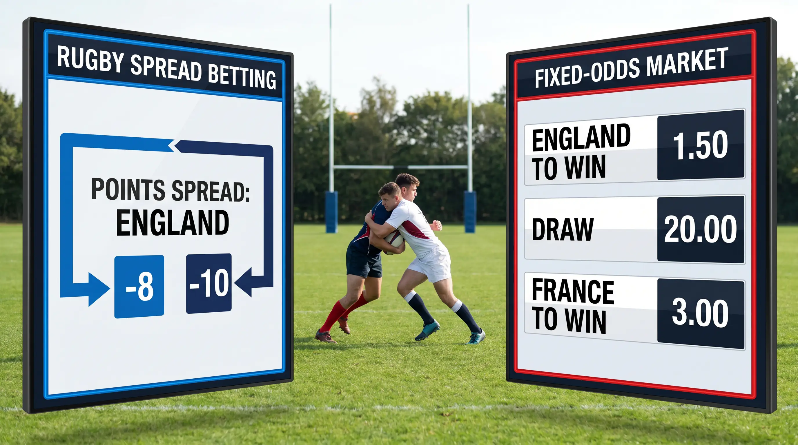 Side-by-side comparison of rugby spread and fixed-odds market