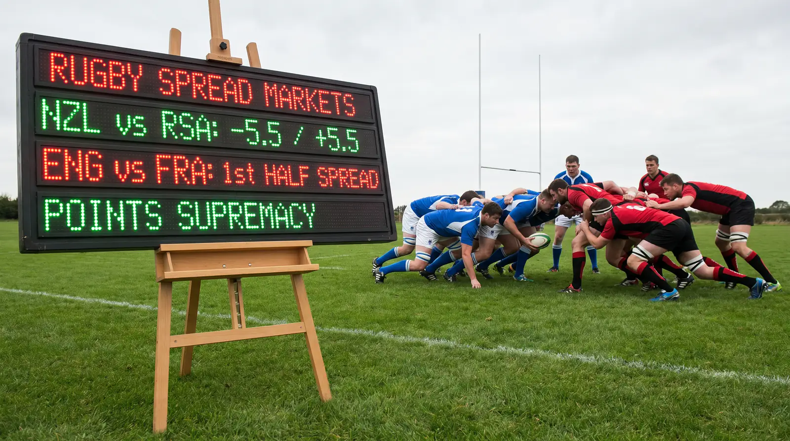 Rugby supremacy and points spreads shown on broker board