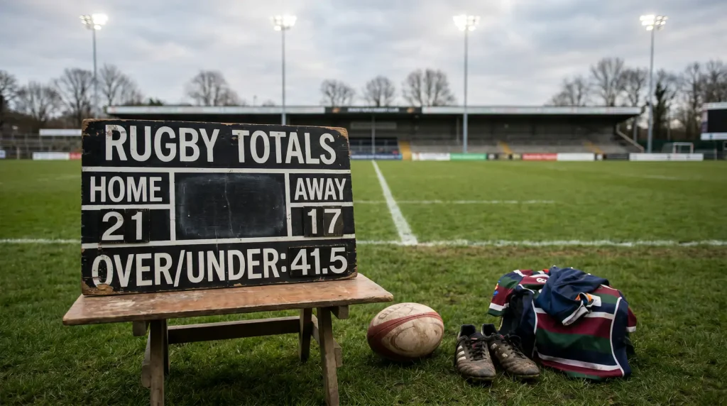 Rugby totals over under board displaying points line at stadium