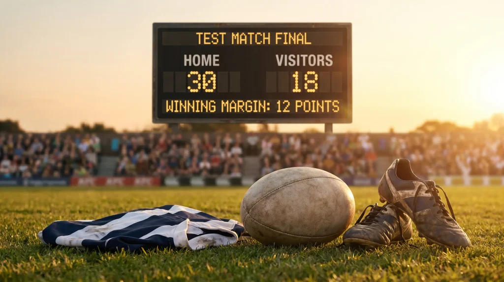 Rugby final scoreboard showing winning margin in a Test match
