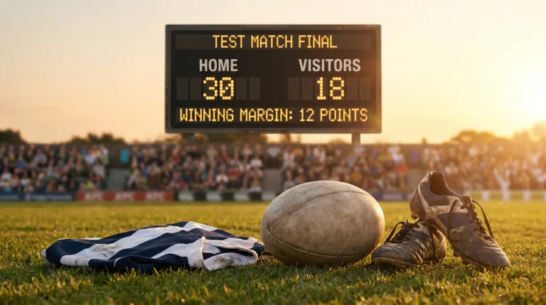 Rugby final scoreboard showing winning margin in a Test match