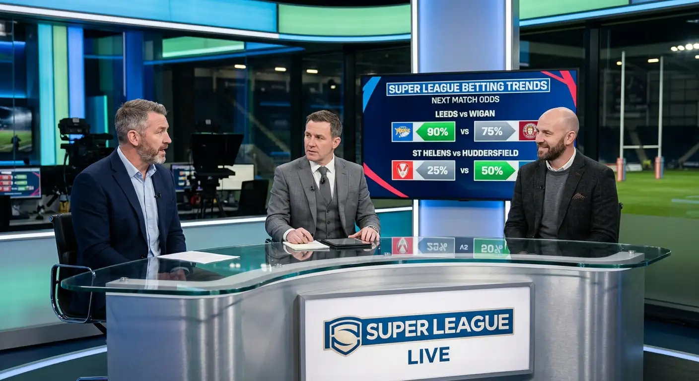 Super League broadcast studio with pundits discussing betting trends