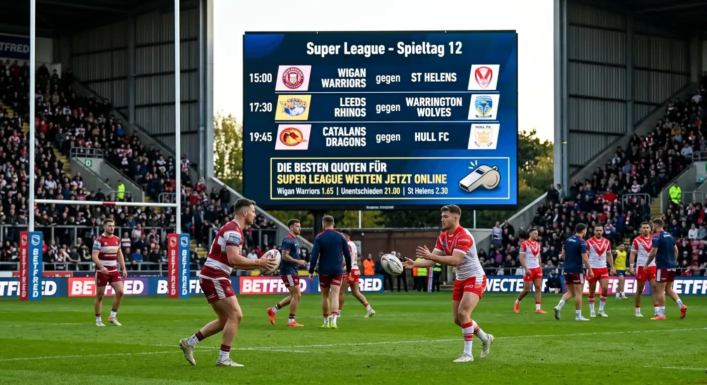 Super League fixtures displayed on stadium video screen during warm-up
