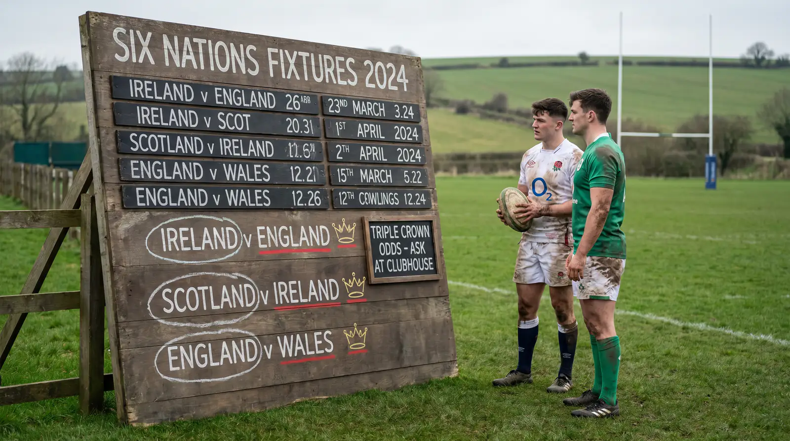 Six Nations fixture order board with Triple Crown matches highlighted