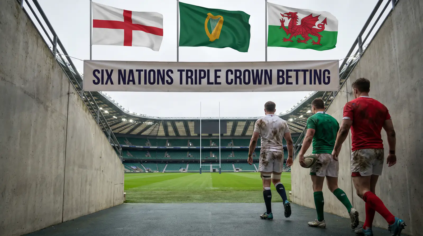 Triple Crown home union flags hung above stadium tunnel