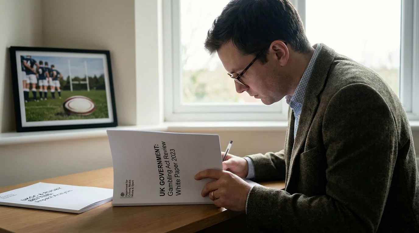 UK gambling white paper 2023 document being reviewed by analyst