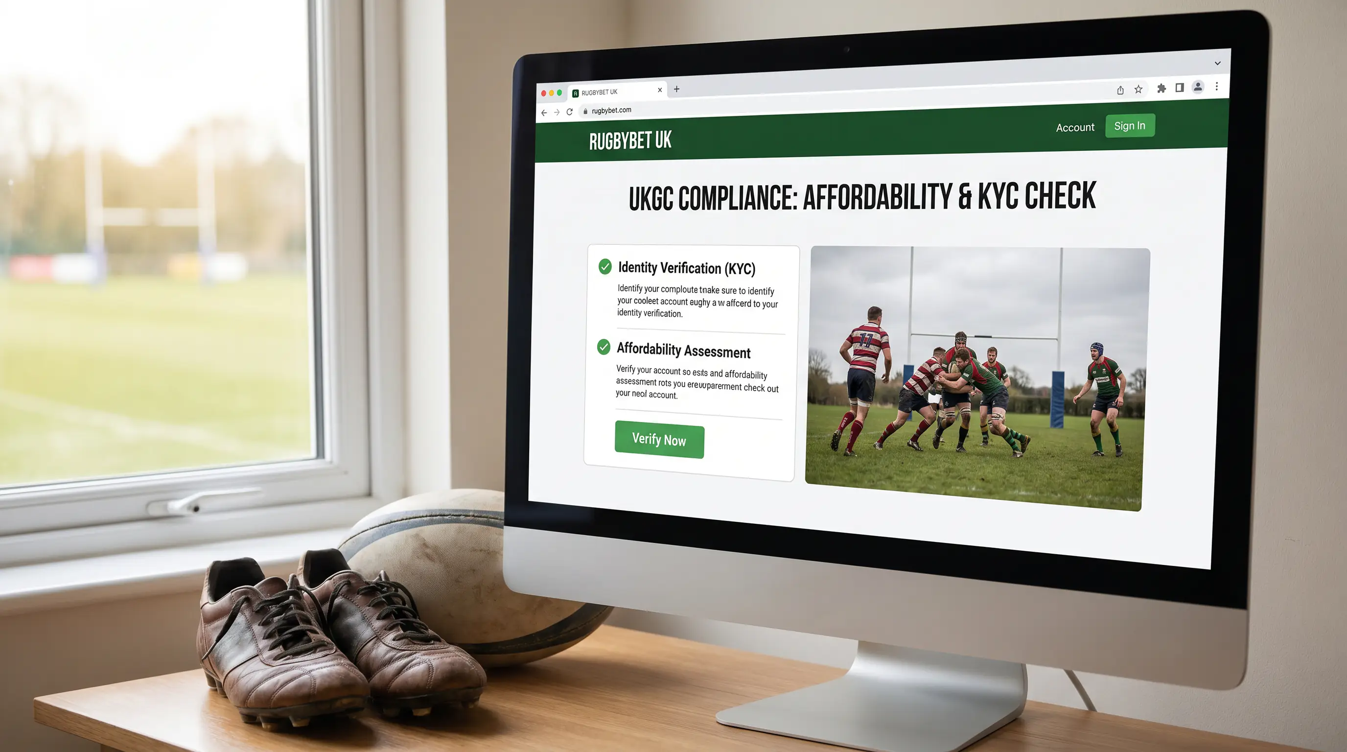 Affordability and KYC check screen on rugby bookmaker account page